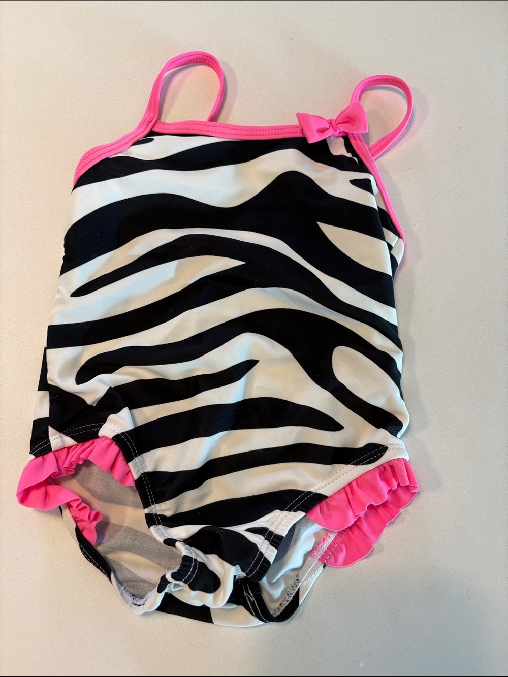 OshKosh B'gosh Black & White Zebra One-Piece Swimsuit with Pink Trim
